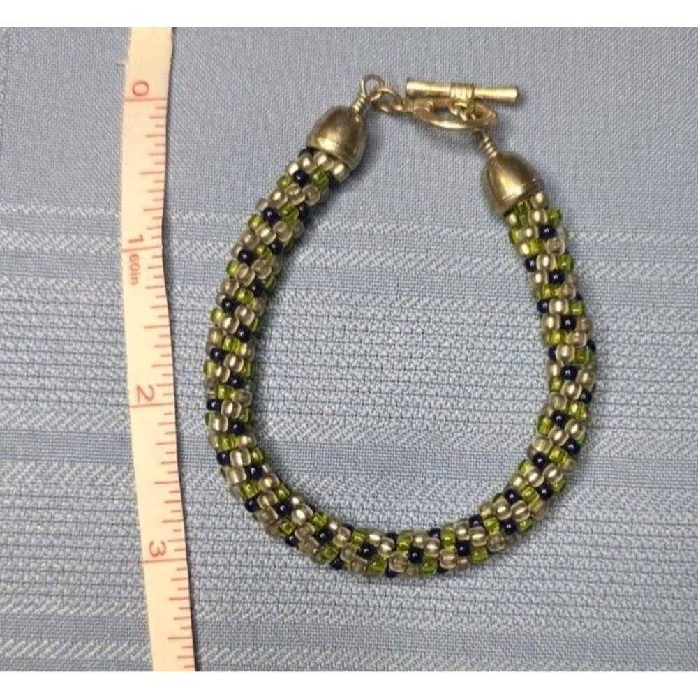 Green Blue Gray Peyote Stitch Seed Bead Bracelet